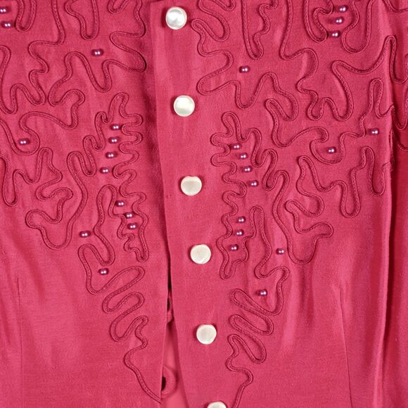Karen Lawrence Womens Blazer 12 Pink Embroidered Pearl Button 67% Rayon Vintage - Picture 10 of 16